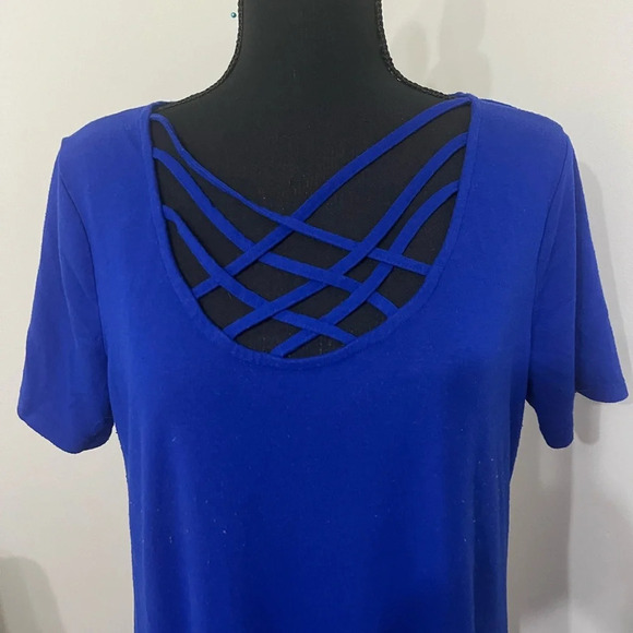 ZENANA PREMIUM Blue Cross Chest Design Short Sleeve Tunic Top XL - Picture 3 of 9